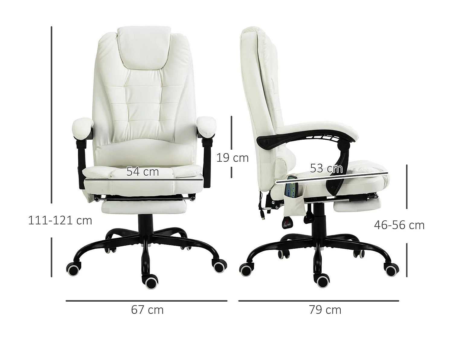 Vinsetto Fauteuil de bureau direction massant hauteur réglable dossier inclinable repose-pied + coussin lombaires intégrés revêtement synthétique blanc