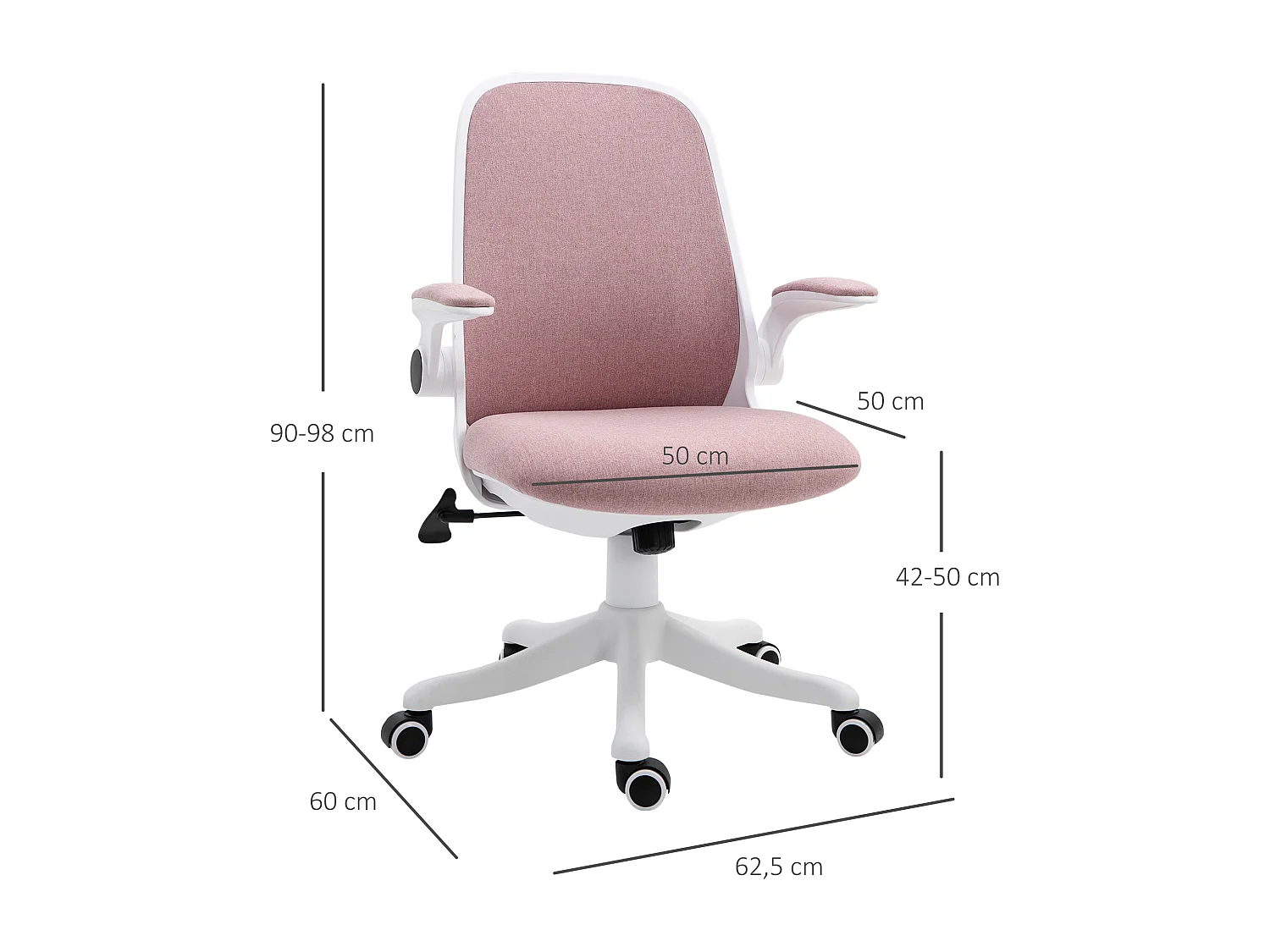 Vinsetto Chaise de bureau tissu lin hauteur réglable pivotante 360° accoudoirs relevables support lombaires réglable rose