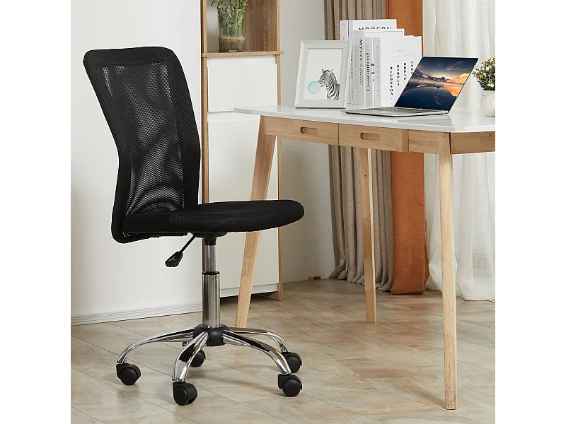 Vinsetto Chaise de bureau ergonomique hauteur réglable piètement chromé pivotant 360° revêtement maille noir