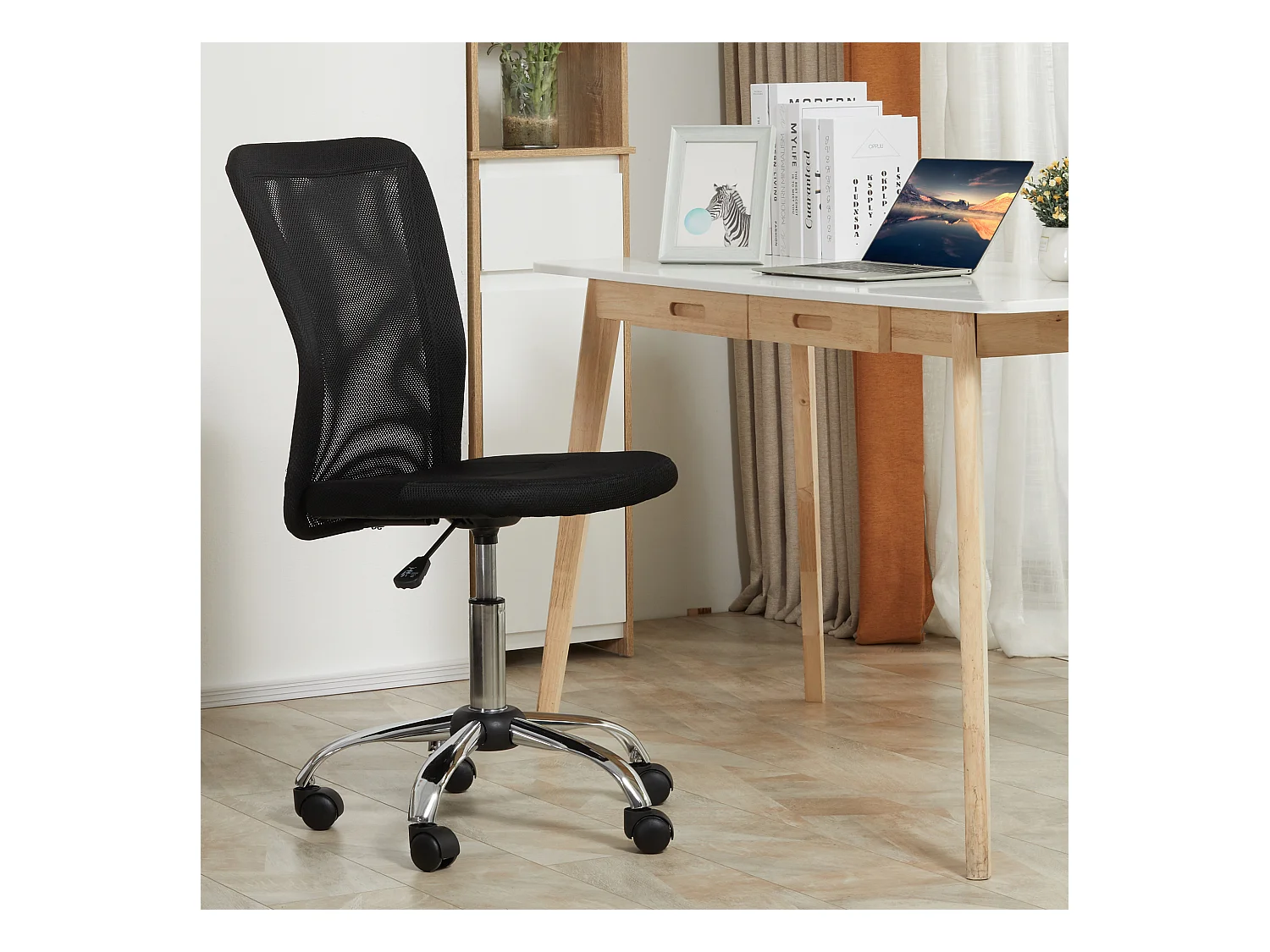 Vinsetto Chaise de bureau ergonomique hauteur réglable piètement chromé pivotant 360° revêtement maille noir