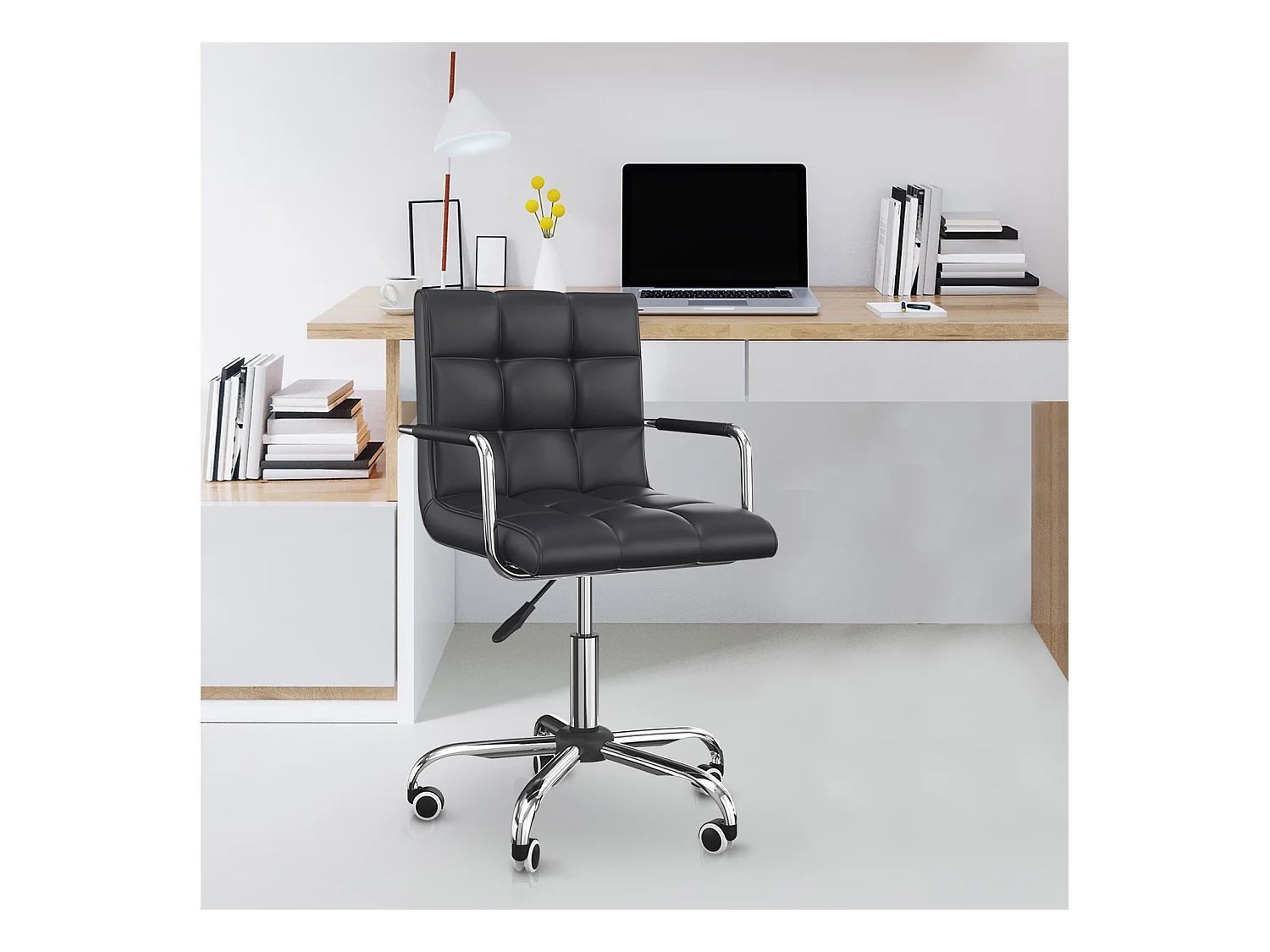 HOMCOM Chaise de bureau fauteuil manager pivotant hauteur réglable revêtement synthétique capitonné noir