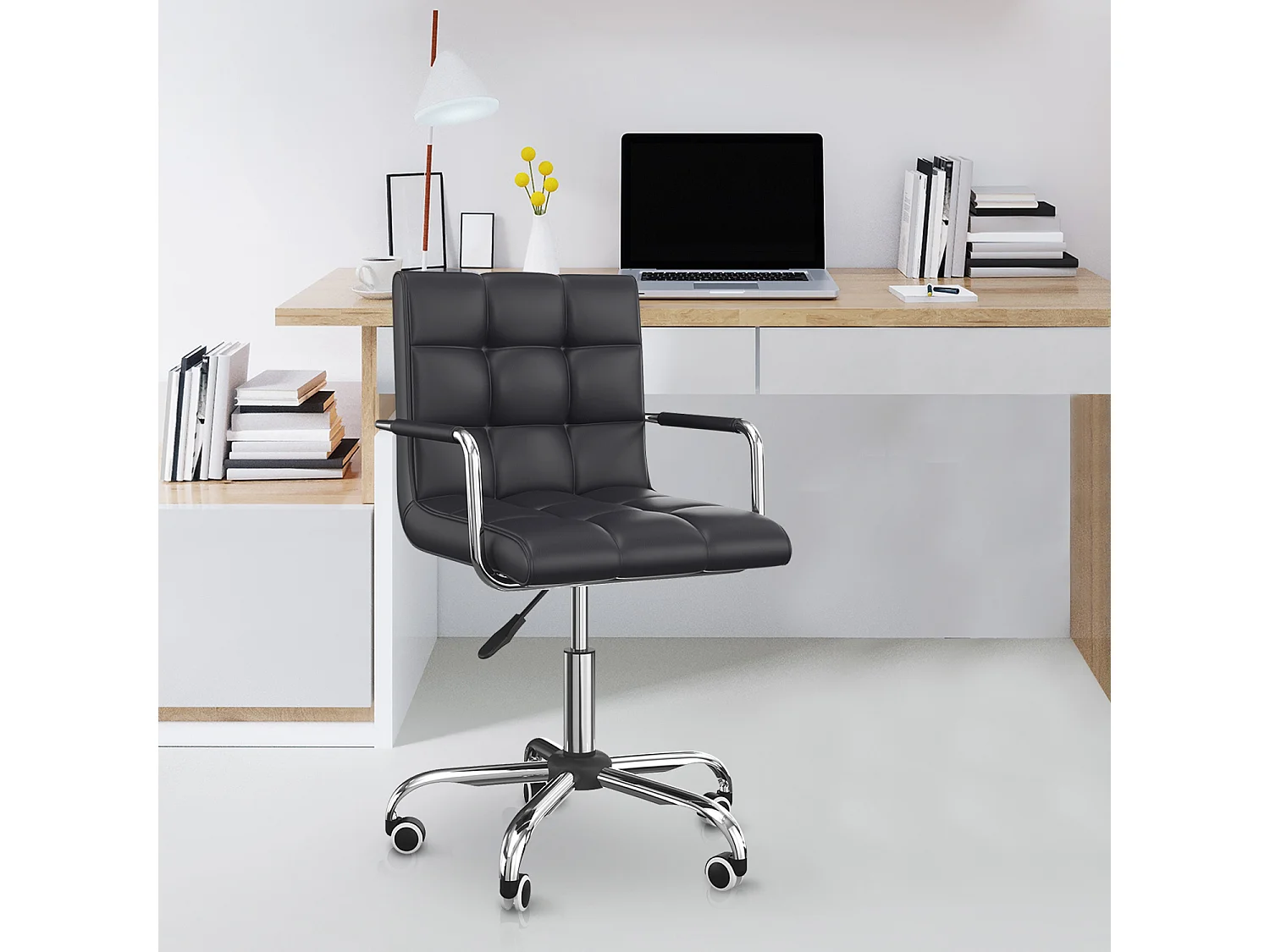 HOMCOM Chaise de bureau fauteuil manager pivotant hauteur réglable revêtement synthétique capitonné noir