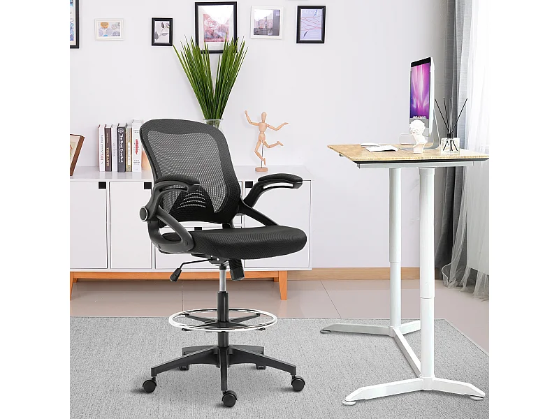 Fauteuil de bureau chaise de bureau assise haute réglable dim. 64L x 60l x 106-126H cm pivotant 360° maille respirante noir