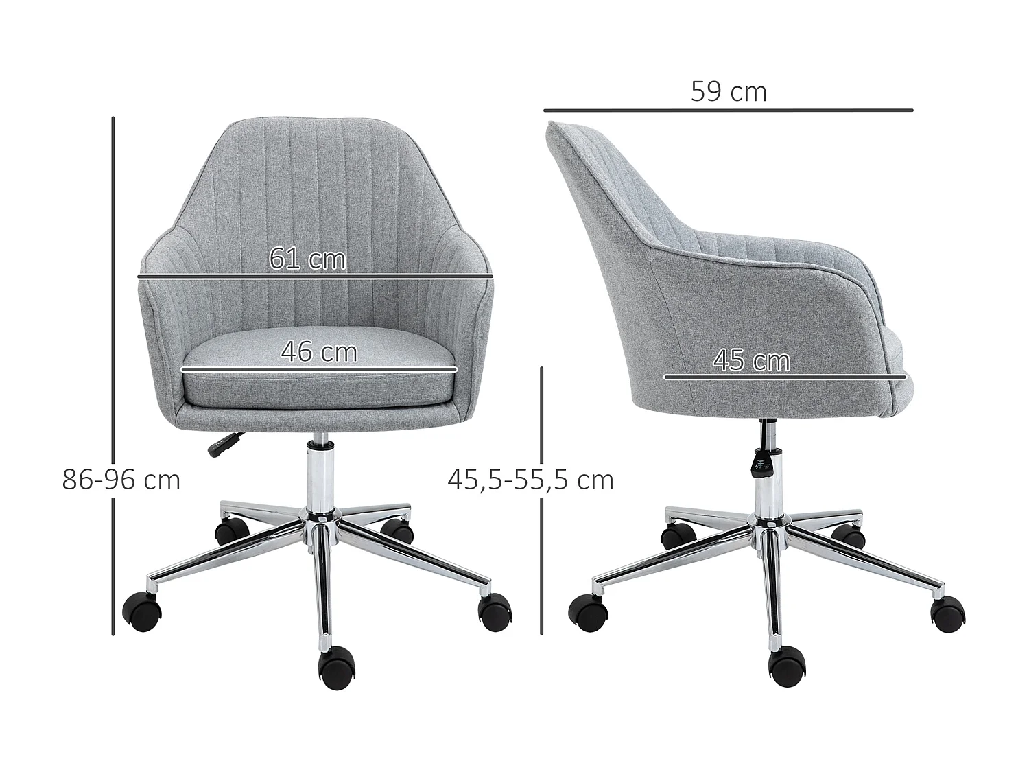 HOMCOM Chaise de bureau design contemporain dossier accoudoirs striés hauteur réglable pivotant 360° piètement chromé lin gris clair