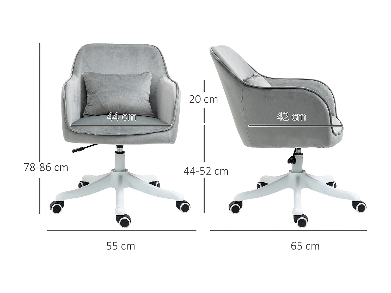 Chaise de bureau velours fauteuil bureau massant coussin lombaire intégré hauteur réglable pivotante 360° gris clair