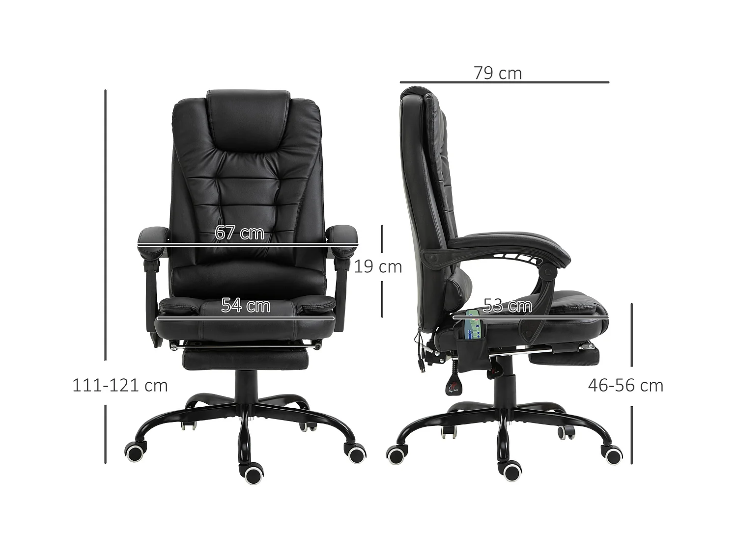 Vinsetto Fauteuil de bureau direction massant hauteur réglable dossier inclinable repose-pied + coussin lombaires intégrés revêtement synthétique noir