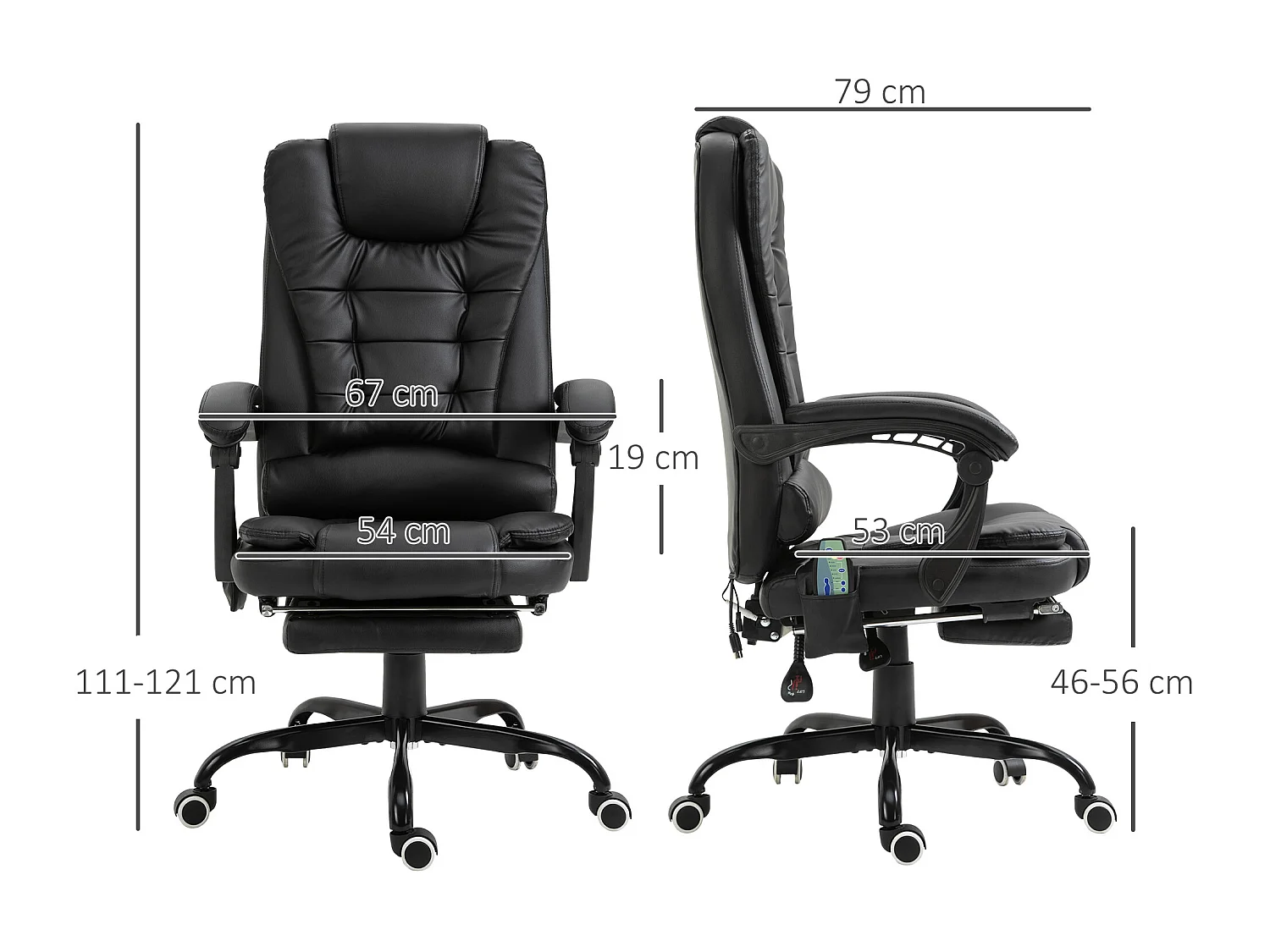 Vinsetto Fauteuil de bureau direction massant hauteur réglable dossier inclinable repose-pied + coussin lombaires intégrés revêtement synthétique noir