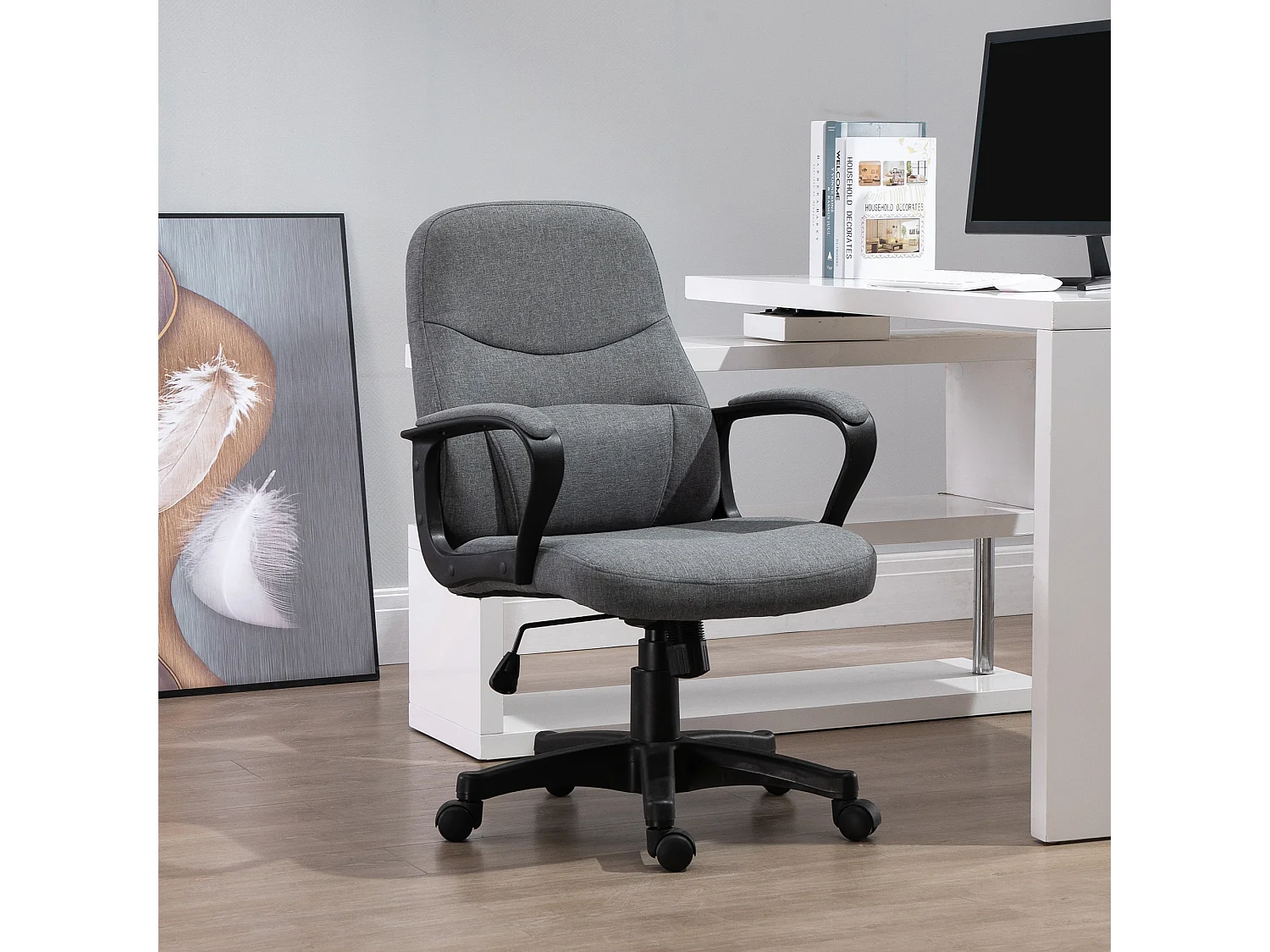 Vinsetto Chaise de bureau fauteuil bureau massant pivotant hauteur réglable tissu lin gris
