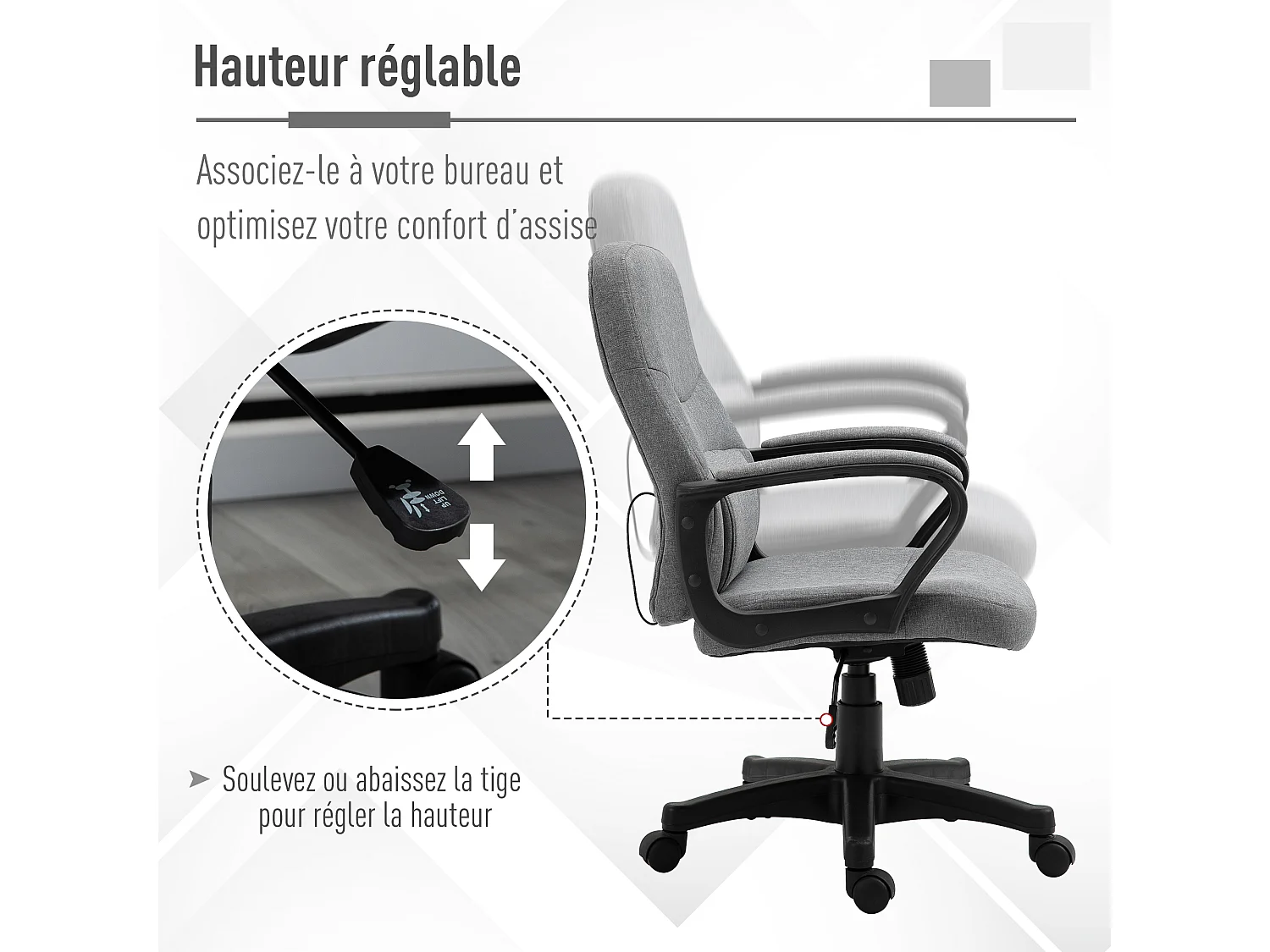 Vinsetto Chaise de bureau fauteuil bureau massant pivotant hauteur réglable tissu lin gris