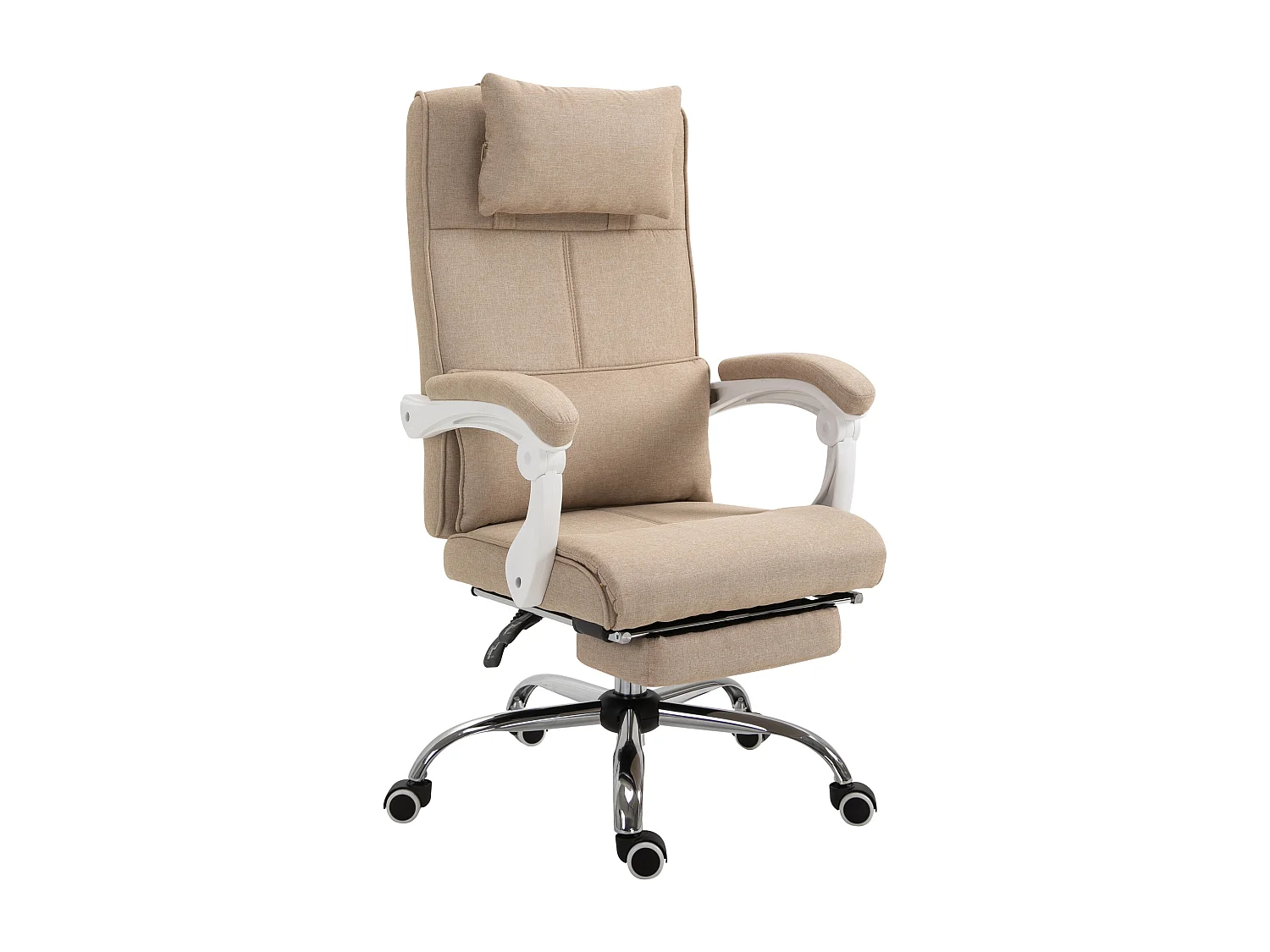 Fauteuil de bureau manager grand confort repose-pied tétière intégrés dossier inclinable lin beige