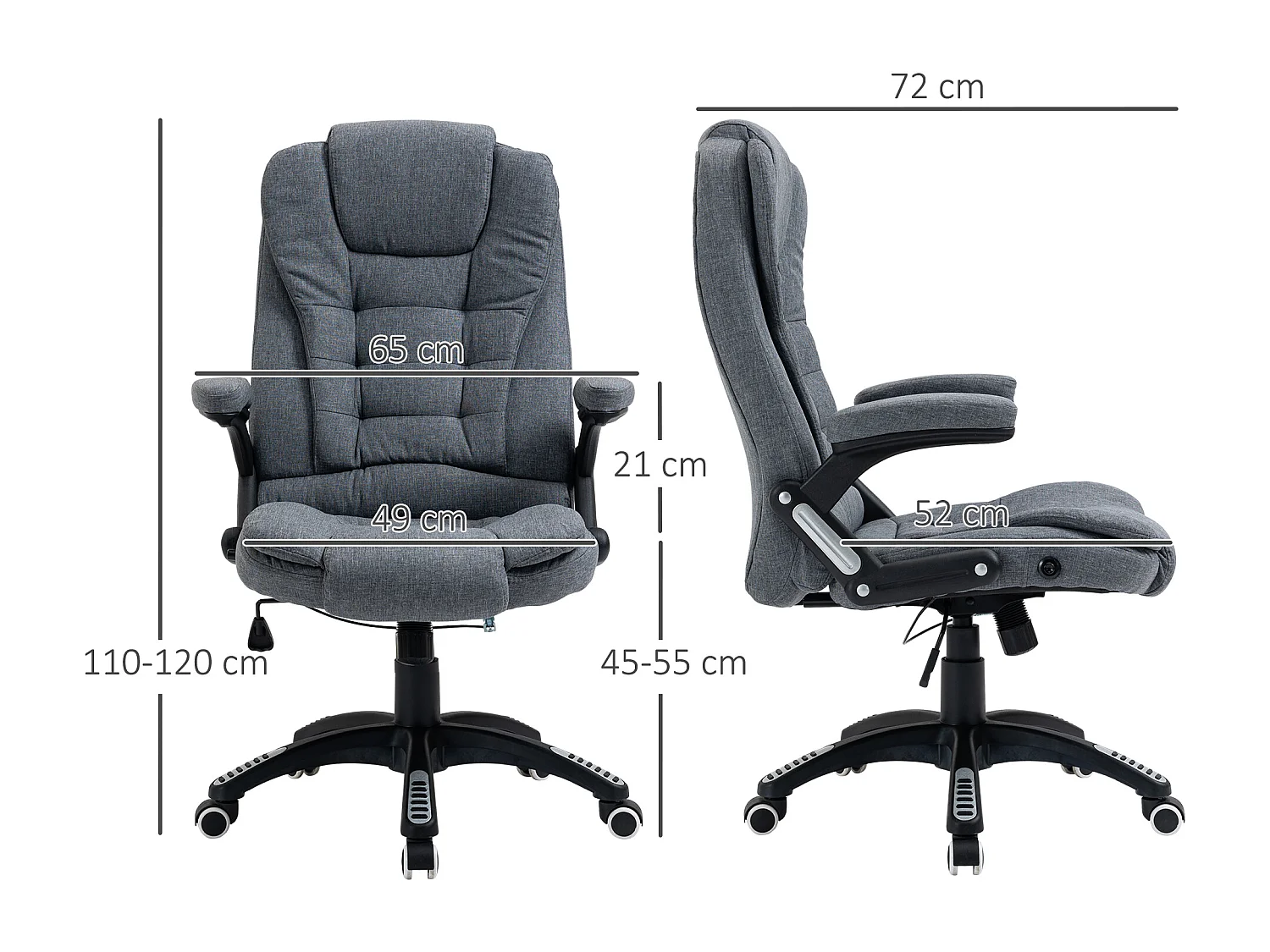 Vinsetto Fauteuil de bureau direction ergonomique hauteur réglable dossier inclinable toile de lin gris chiné