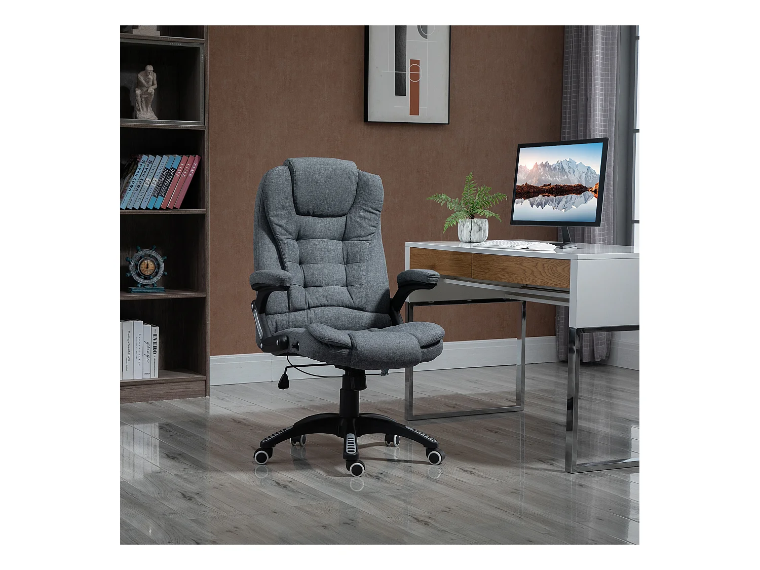 Vinsetto Fauteuil de bureau direction ergonomique hauteur réglable dossier inclinable toile de lin gris chiné