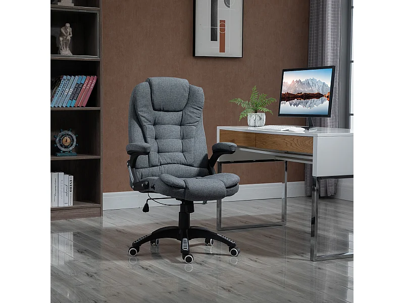 Vinsetto Fauteuil de bureau direction ergonomique hauteur réglable dossier inclinable toile de lin gris chiné