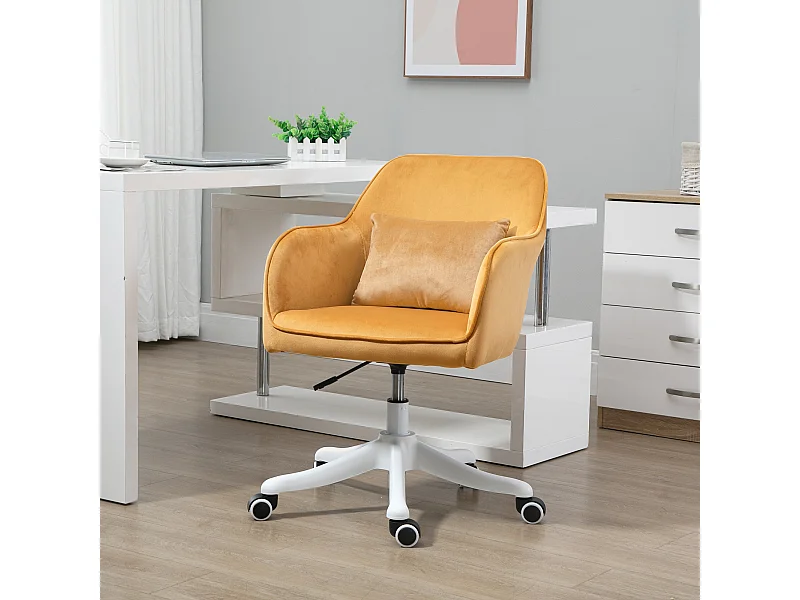 Chaise de bureau velours fauteuil bureau massant coussin lombaire intégré hauteur réglable pivotante 360° jaune
