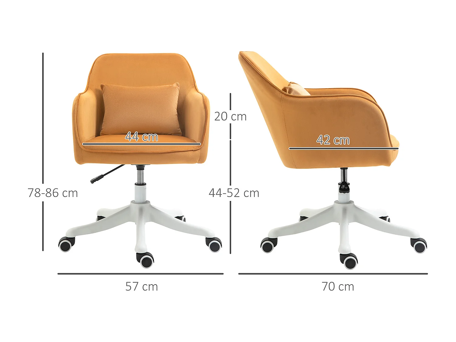 Chaise de bureau velours fauteuil bureau massant coussin lombaire intégré hauteur réglable pivotante 360° jaune