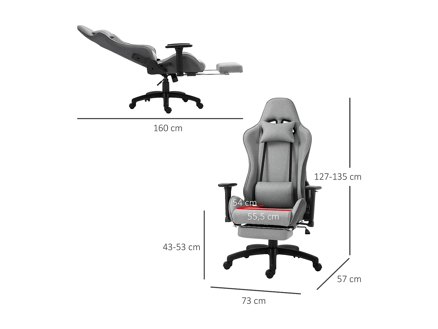 Vinsetto Fauteuil de bureau manager grand confort repose-pied tétière + coussin lombaires intégrés dossier inclinable accoudoirs réglables lin gris