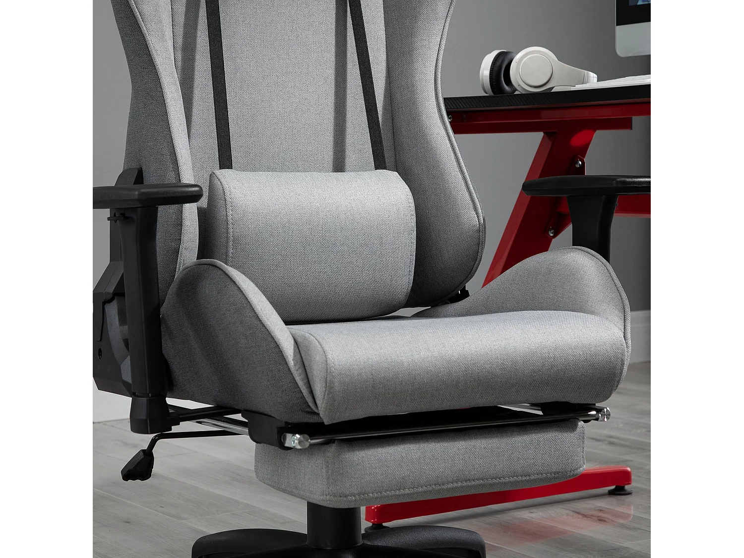 Vinsetto Fauteuil de bureau manager grand confort repose-pied tétière + coussin lombaires intégrés dossier inclinable accoudoirs réglables lin gris