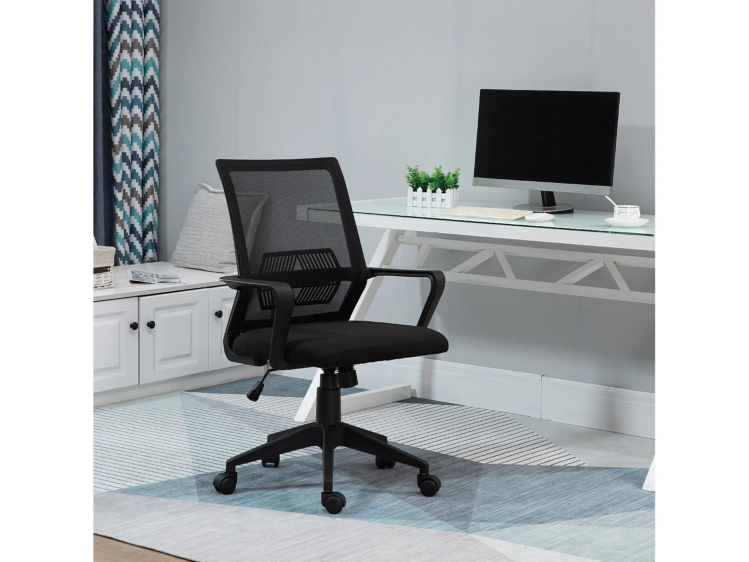 Vinsetto chaise de bureau ergonomique réglable pivotante 360° avec fonction à bascule verrouillable maille polyester noir