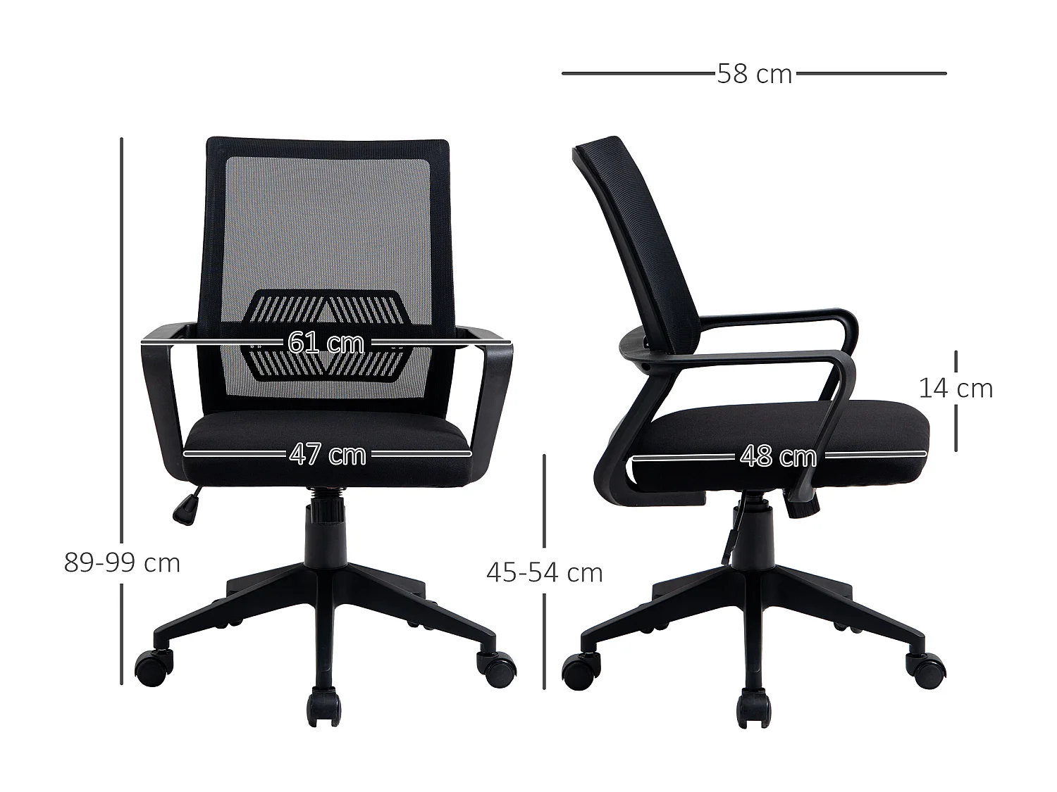 Vinsetto chaise de bureau ergonomique réglable pivotante 360° avec fonction à bascule verrouillable maille polyester noir