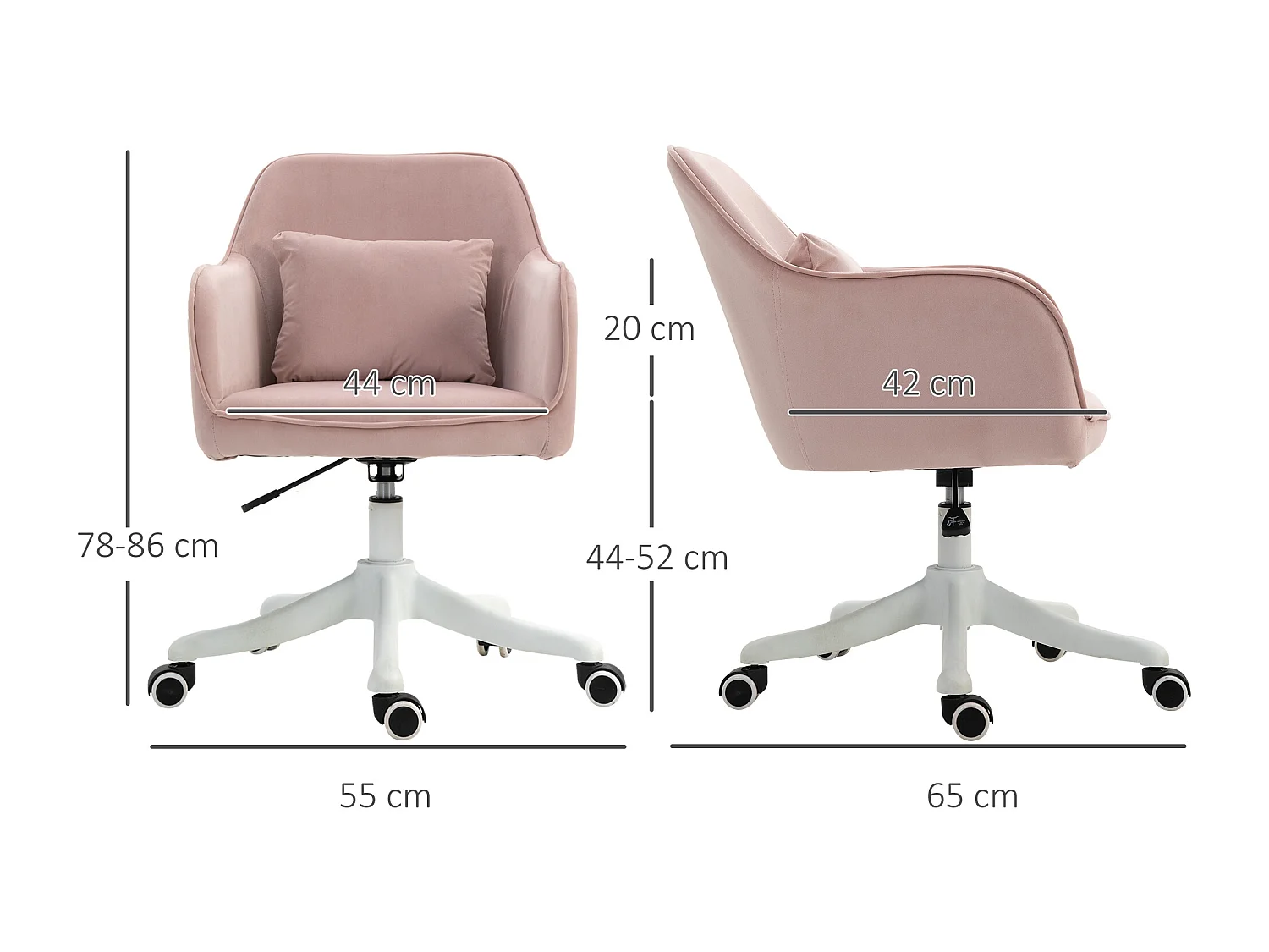 Chaise de bureau velours fauteuil bureau massant coussin lombaire intégré hauteur réglable pivotante 360° rose poudré