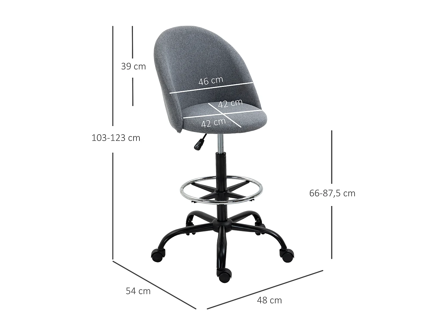 Vinsetto Chaise de bureau assise haute réglable 103-123H cm pivotant 360° lin gris