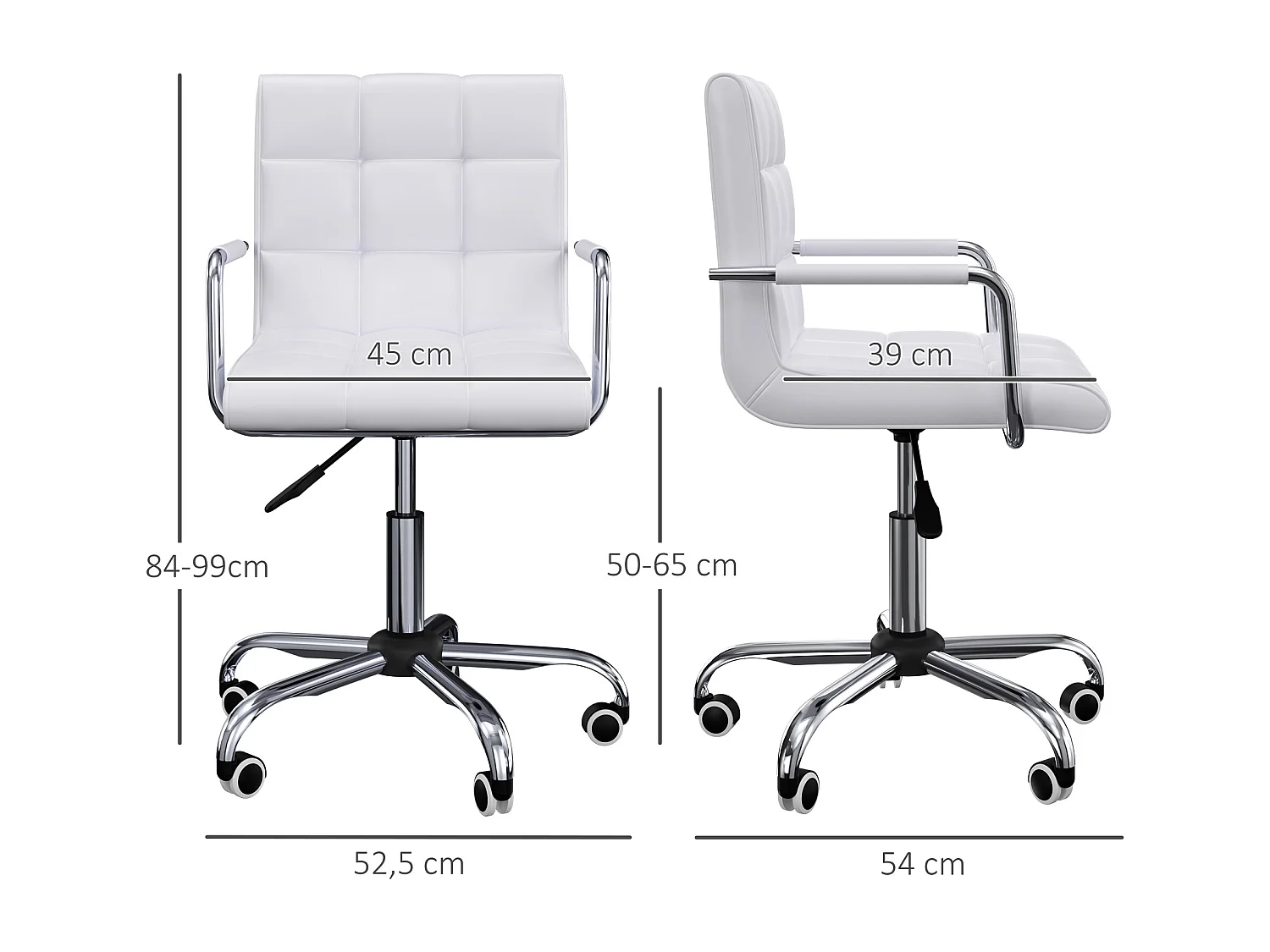 Chaise de bureau fauteuil manager pivotant hauteur réglable revêtement synthétique capitonné blanc
