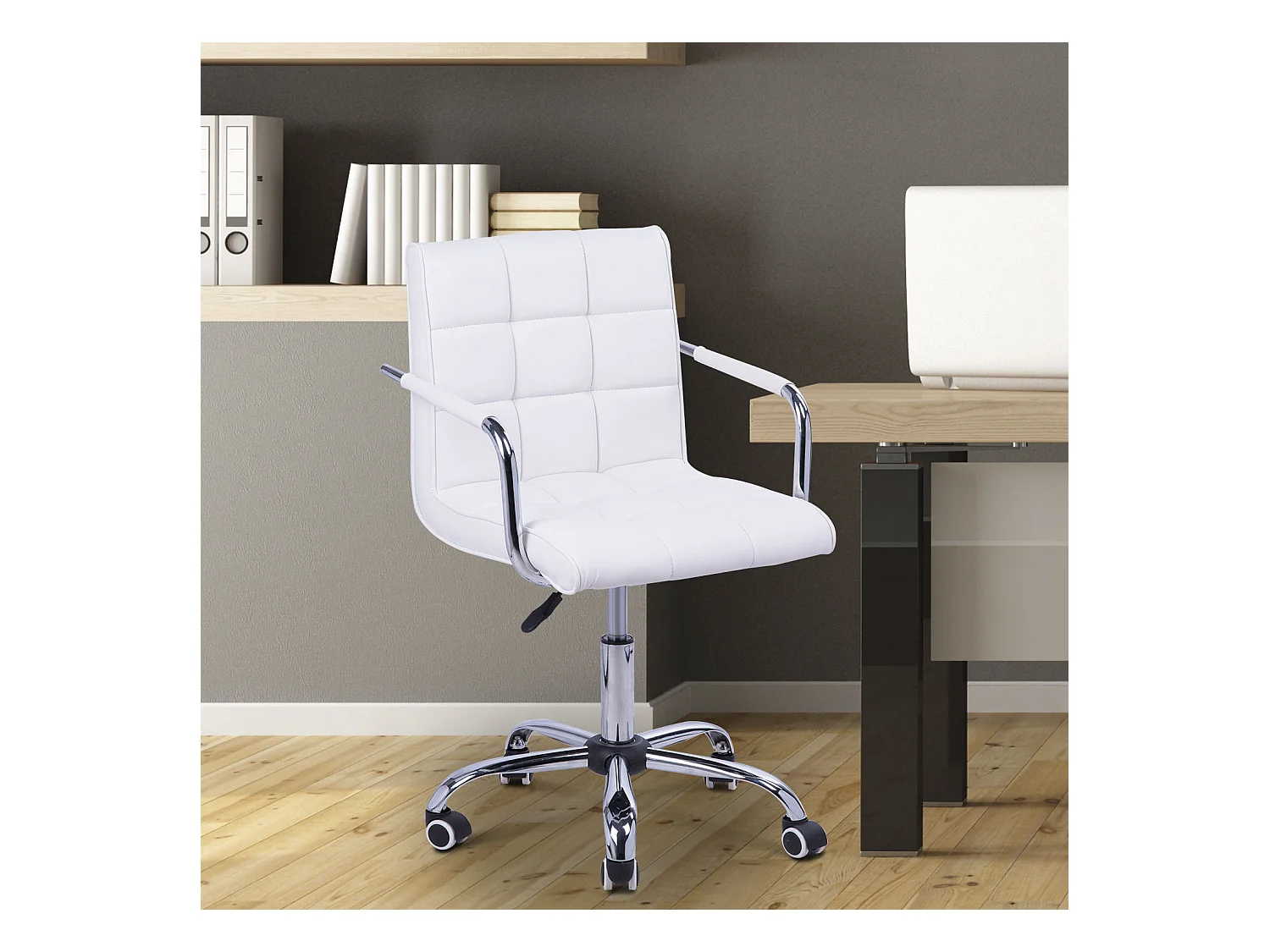 Chaise de bureau fauteuil manager pivotant hauteur réglable revêtement synthétique capitonné blanc