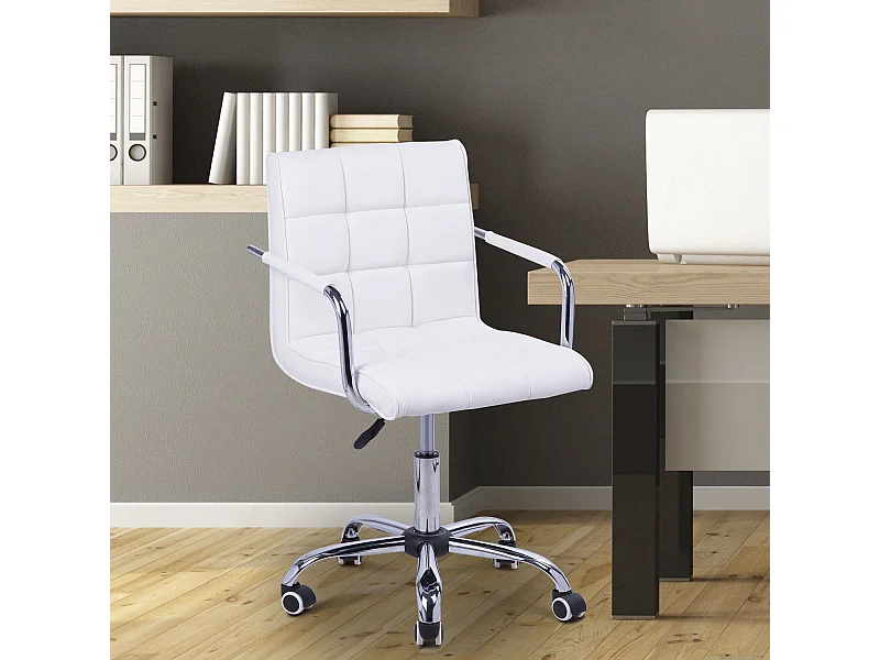 Chaise de bureau fauteuil manager pivotant hauteur réglable revêtement synthétique capitonné blanc