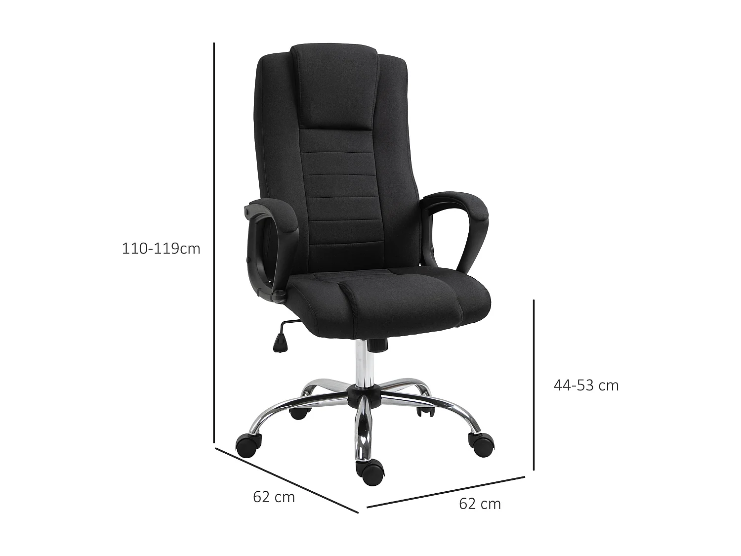 HOMCOM Fauteuil de bureau à roulettes chaise manager ergonomique pivotante hauteur réglable lin noir