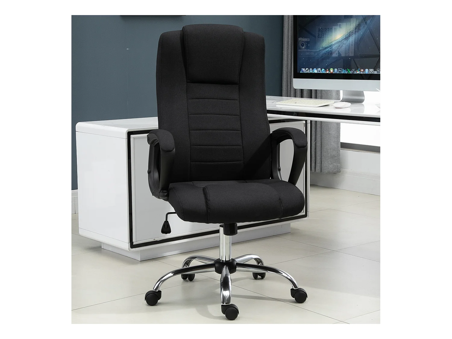 HOMCOM Fauteuil de bureau à roulettes chaise manager ergonomique pivotante hauteur réglable lin noir