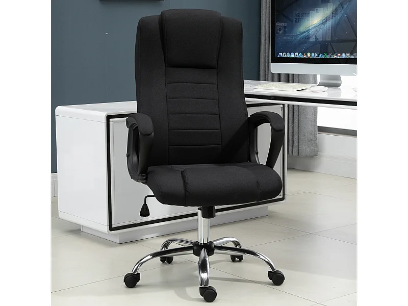 HOMCOM Fauteuil de bureau à roulettes chaise manager ergonomique pivotante hauteur réglable lin noir