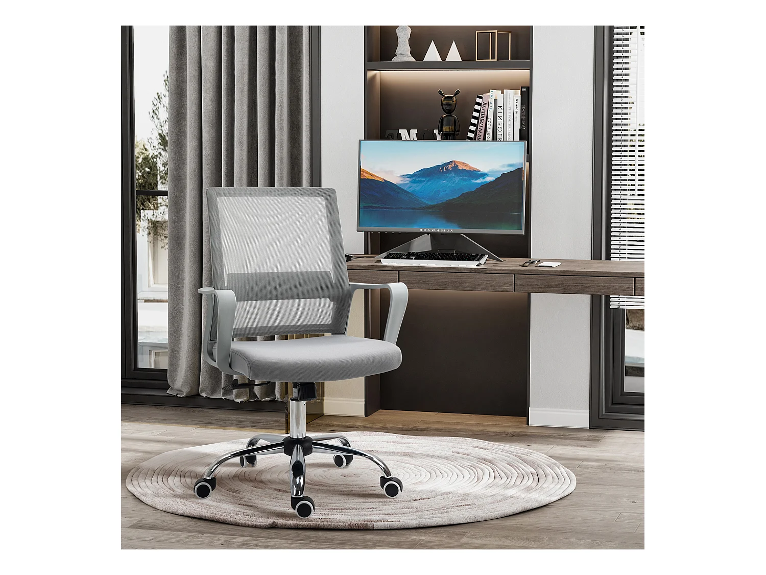 Vinsetto Fauteuil chaise de bureau ergonomique hauteur réglable pivotante 360° revêtement maille gris