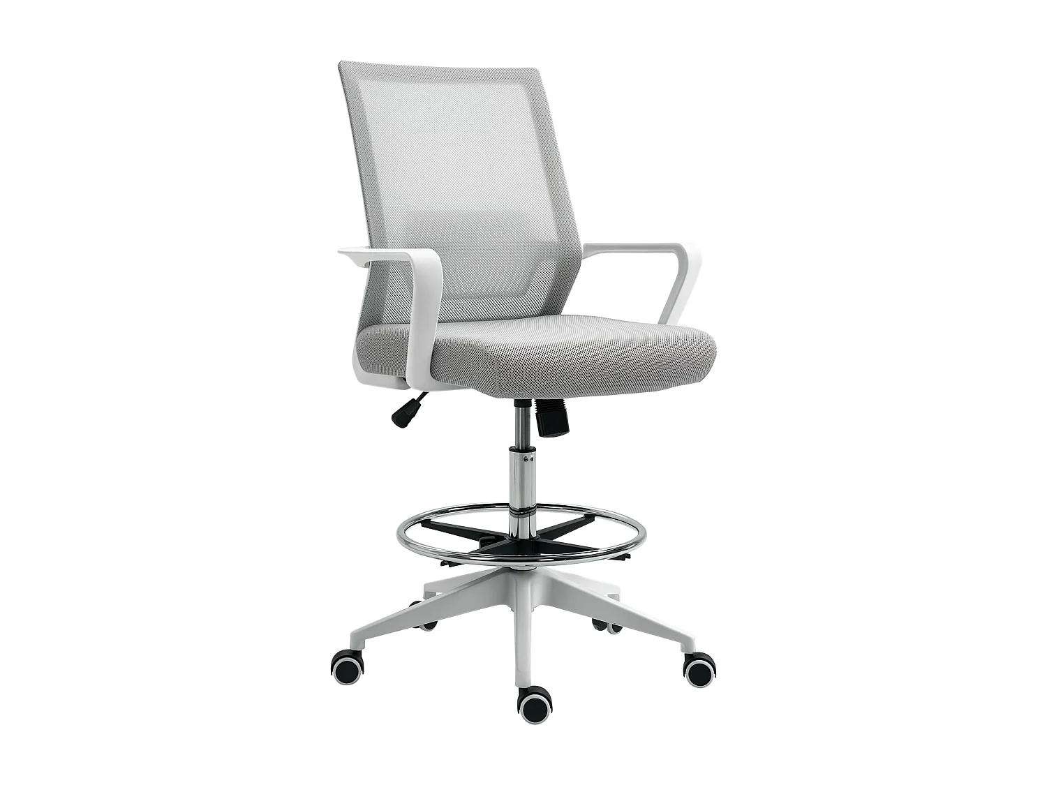 Fauteuil de bureau chaise de bureau assise haute réglable dim. 64L x 59l x 104-124H cm pivotant 360° maille respirante gris