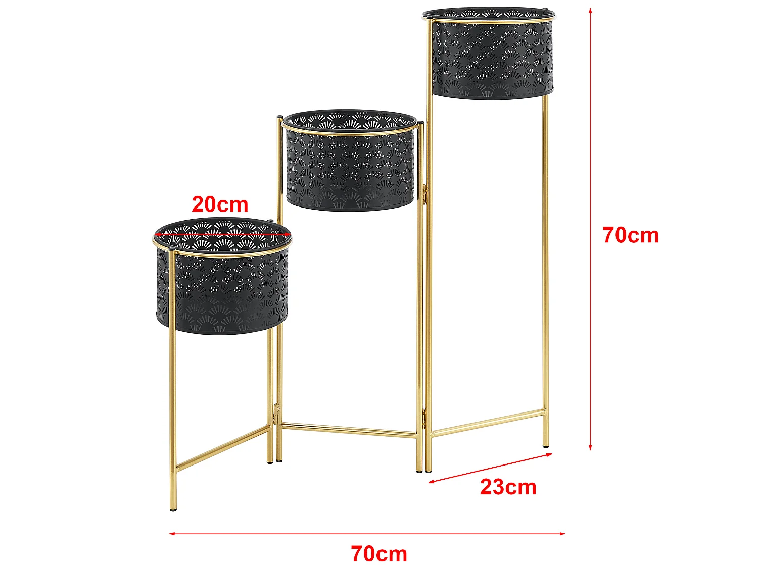 Support de plante (à 3 cache-pots) Kieldrecht métal noir laiton [en.casa]