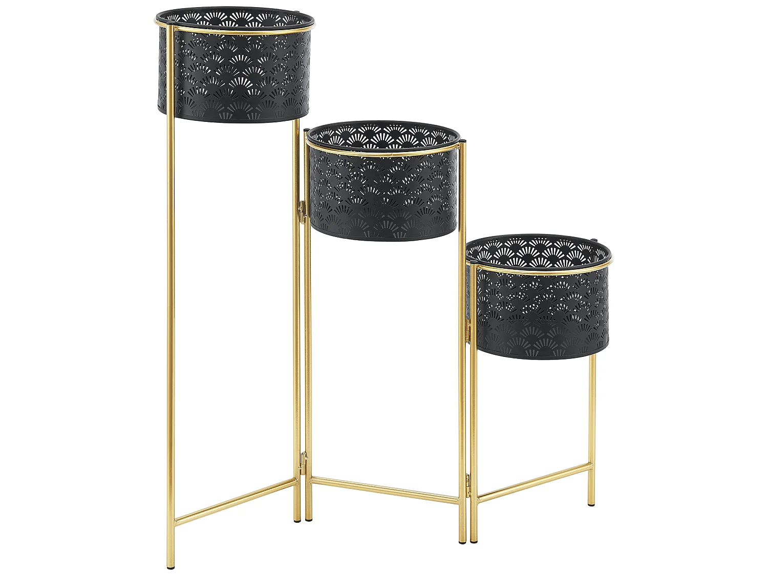 Support de plante (à 3 cache-pots) Kieldrecht métal noir laiton [en.casa]