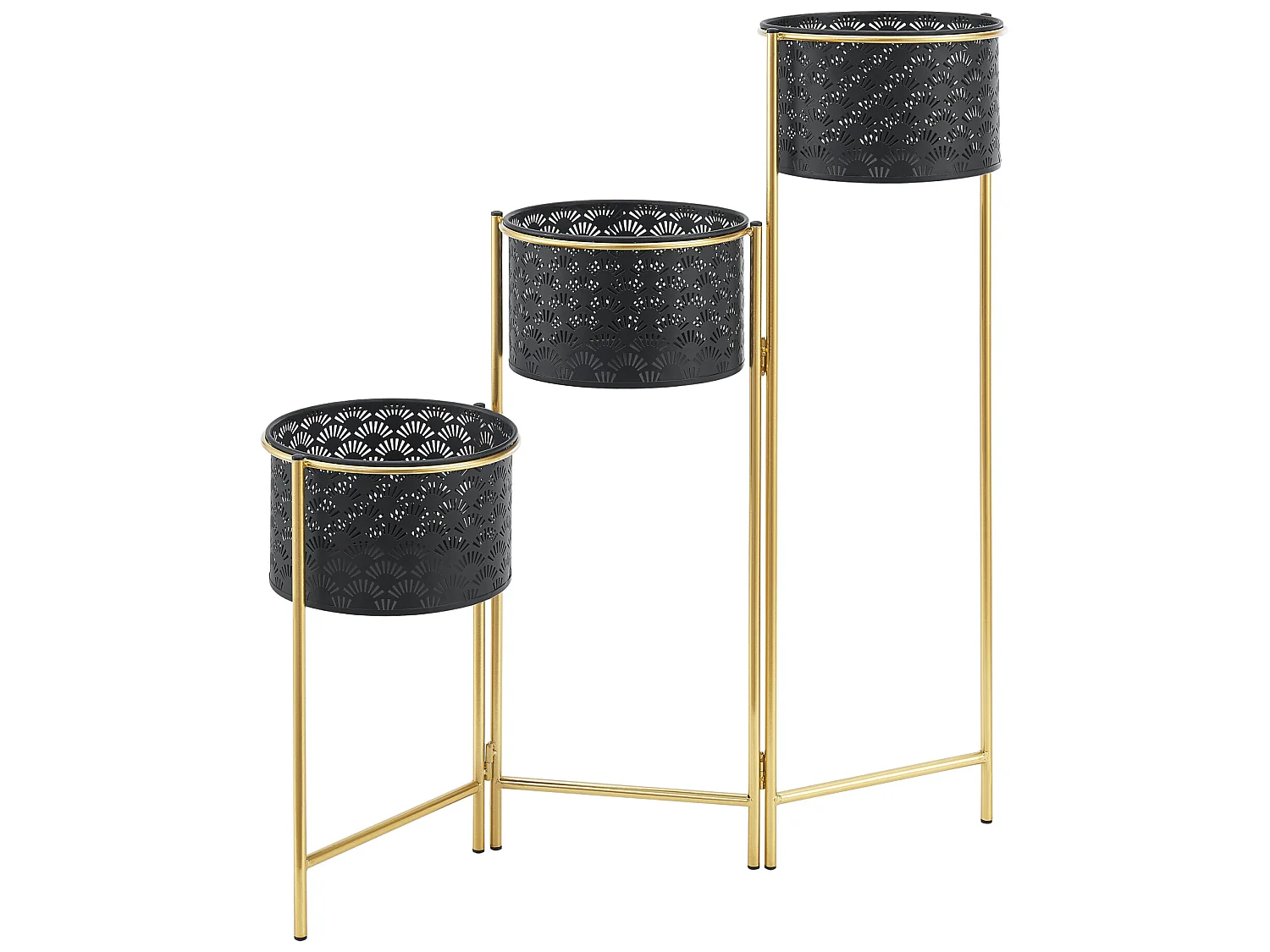 Support de plante (à 3 cache-pots) Kieldrecht métal noir laiton [en.casa]