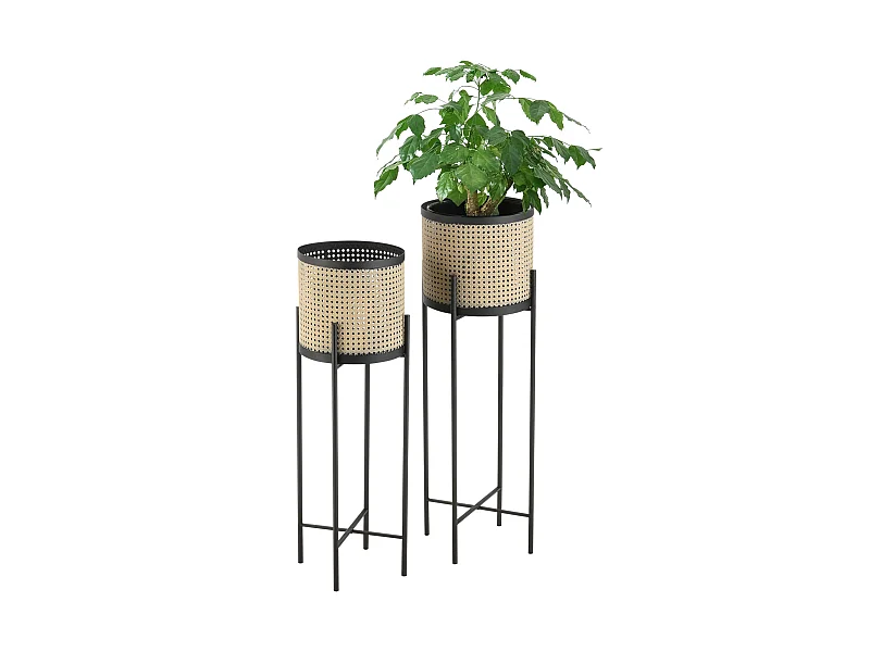 Lot de 2 Supports de Plante Colfontaine Métal Noir Sable [en.casa]