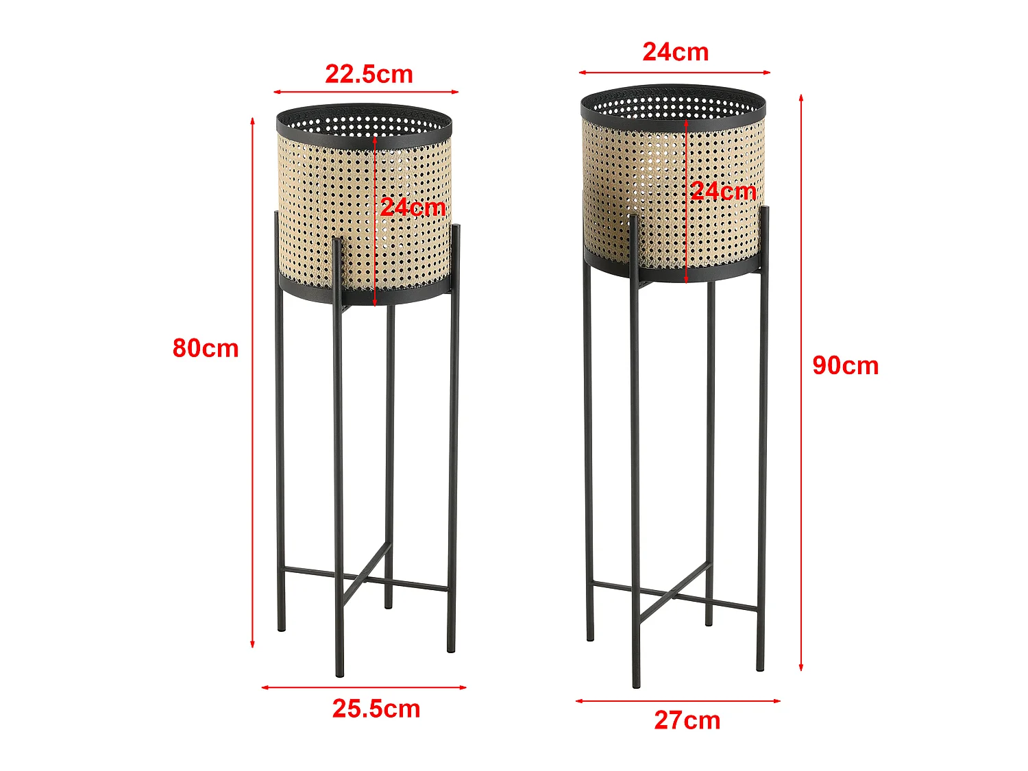 Lot de 2 Supports de Plante Colfontaine Métal Noir Sable [en.casa]