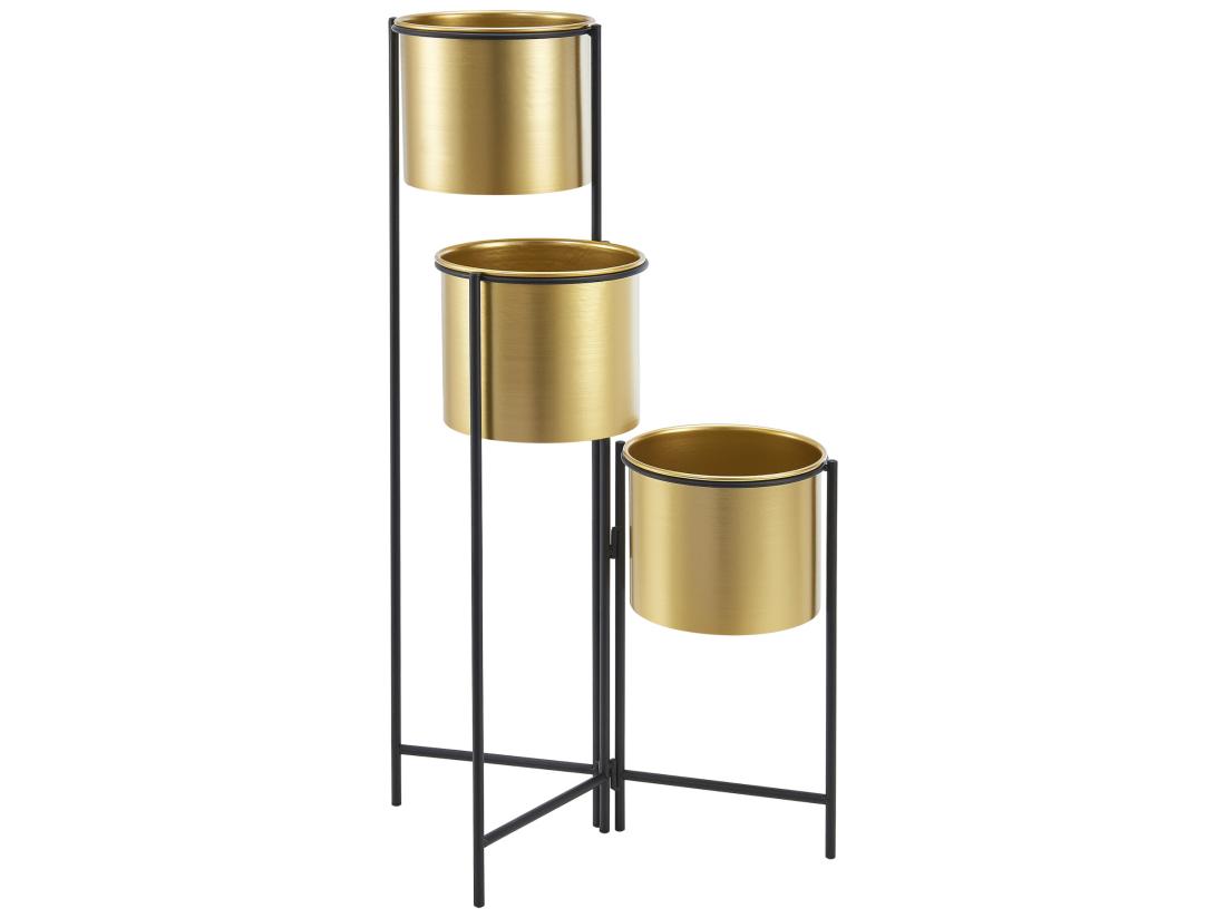vente unique Support de plante (à 3 cache-pots) Haasdonk laiton noir [en.casa]