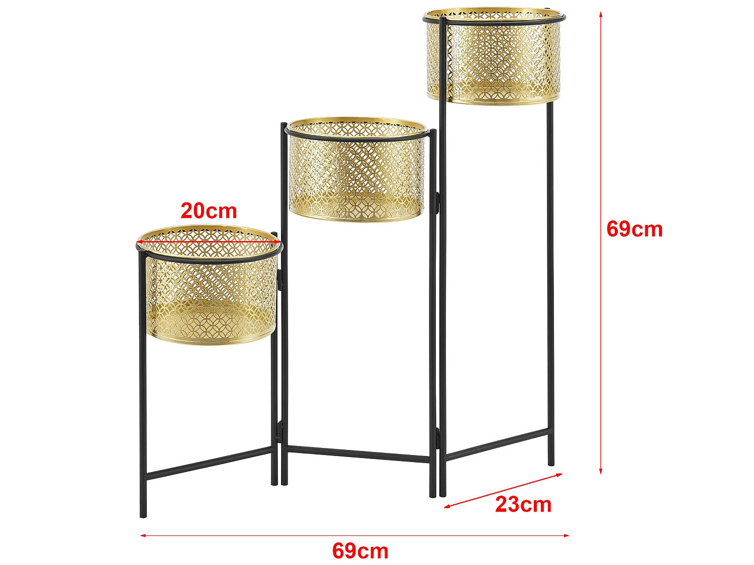 Support de plante (à 3 cache-pots) Doel pliable noir laiton [en.casa]