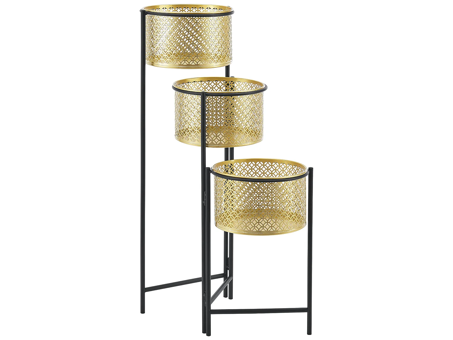 Support de plante (à 3 cache-pots) Doel pliable noir laiton [en.casa]