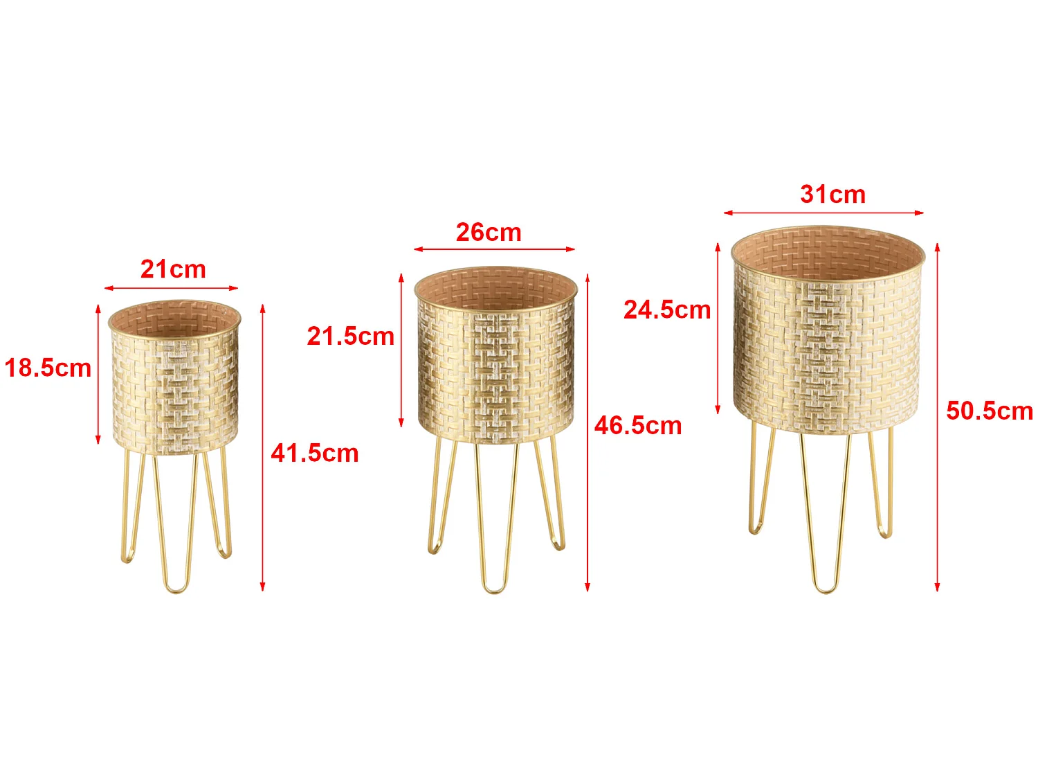 Lot de 3 Supports de Plante Kalmthout Métal Laiton [en.casa]