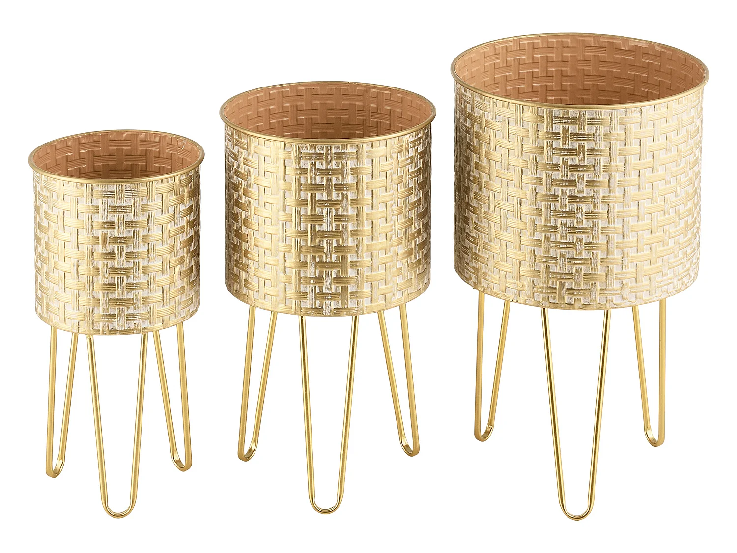 Lot de 3 Supports de Plante Kalmthout Métal Laiton [en.casa]