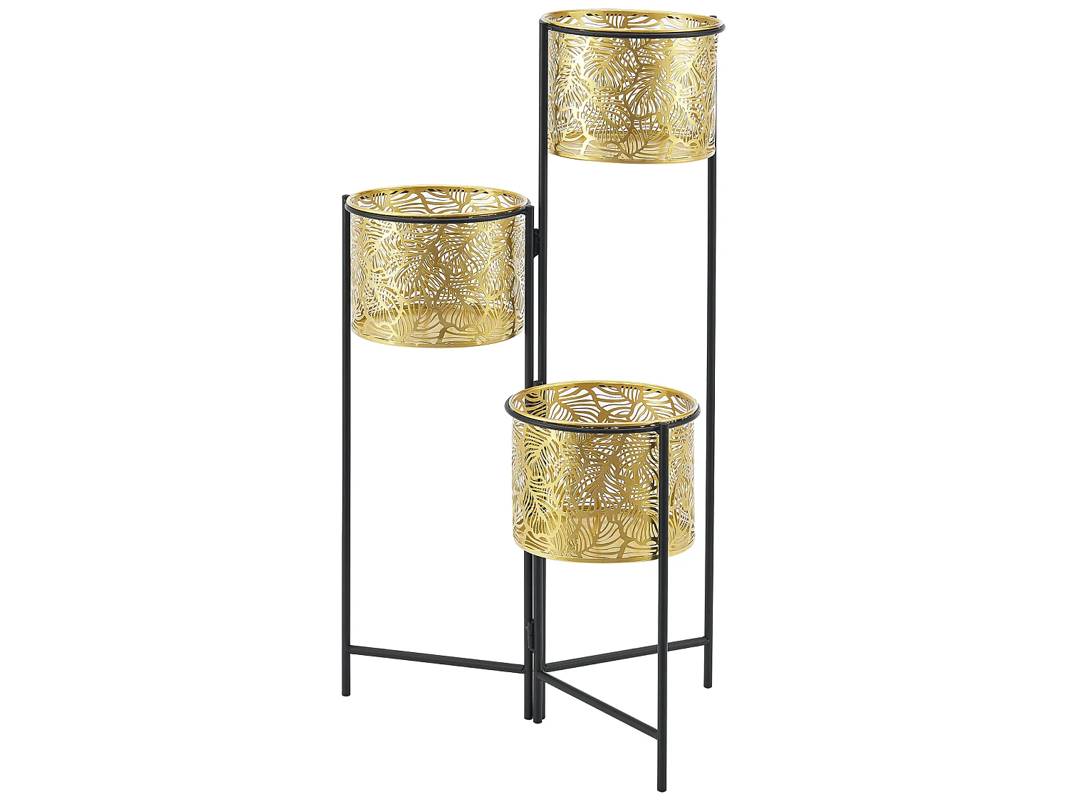 Support de plante (à 3 cache-pots) Verrebroek métal laiton noir [en.casa]