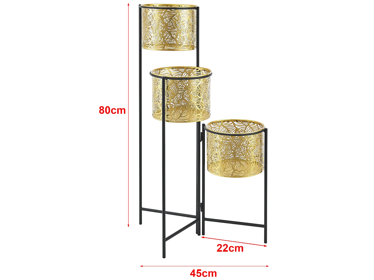 Support de plante (à 3 cache-pots) Verrebroek métal laiton noir [en.casa]