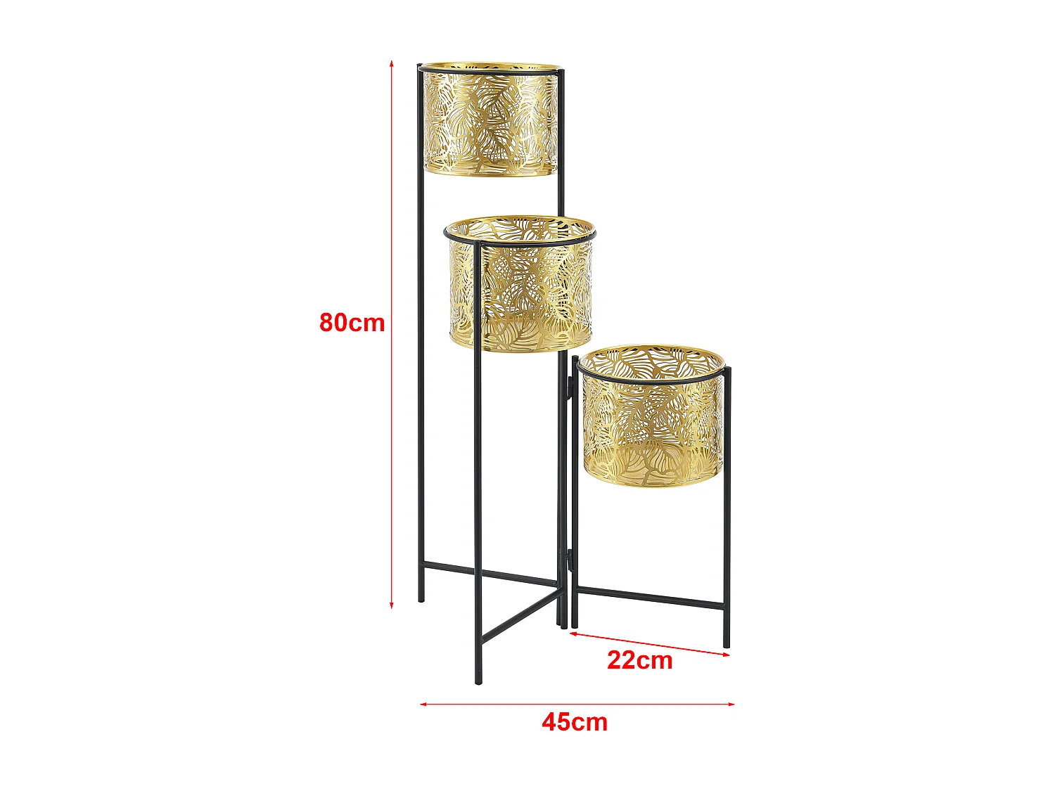 Support de plante (à 3 cache-pots) Verrebroek métal laiton noir [en.casa]