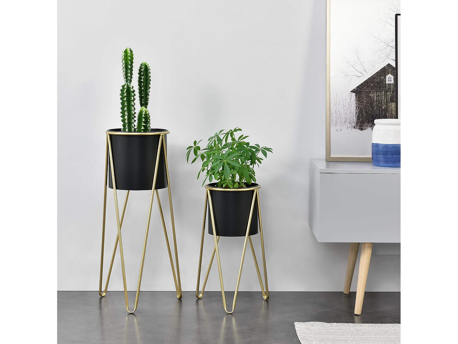 Set De 2 Supports De Plante Hedera Noir Doré [en.casa]