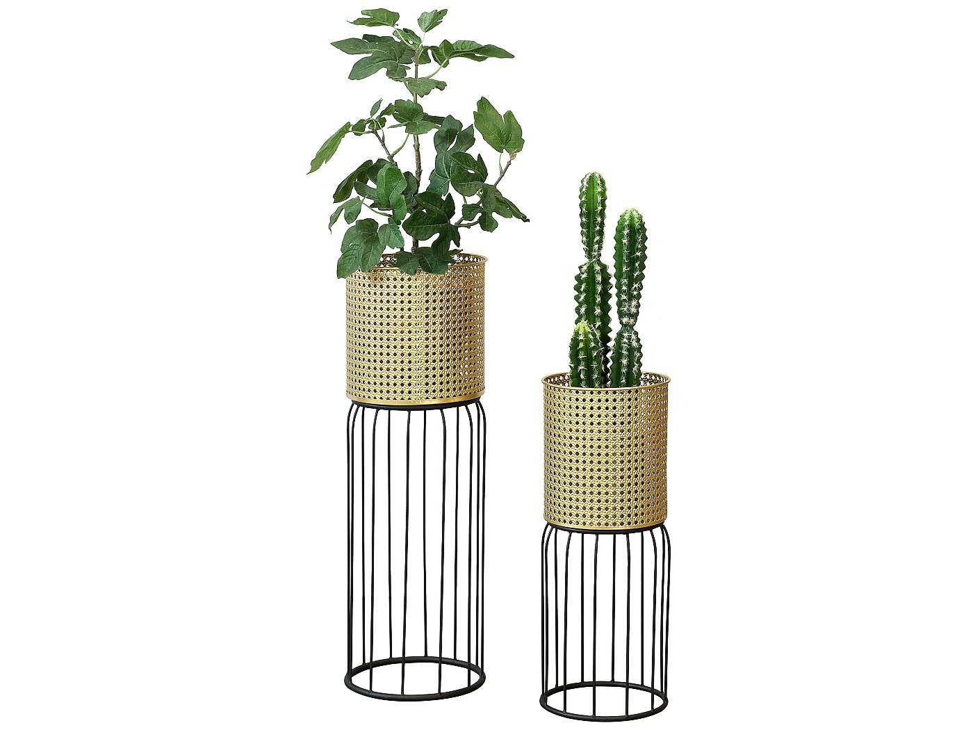 Lot De 2 Supports Pour Plantes En Métal Et Bois Noir/beige, 28x28x70cm