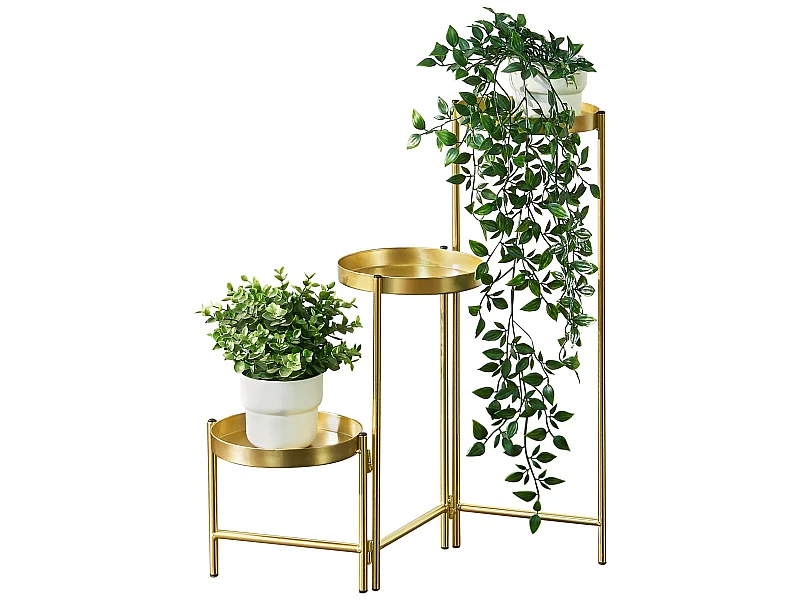 Support de plante (à 3 cache-pots) Kallo métal laiton [en.casa]