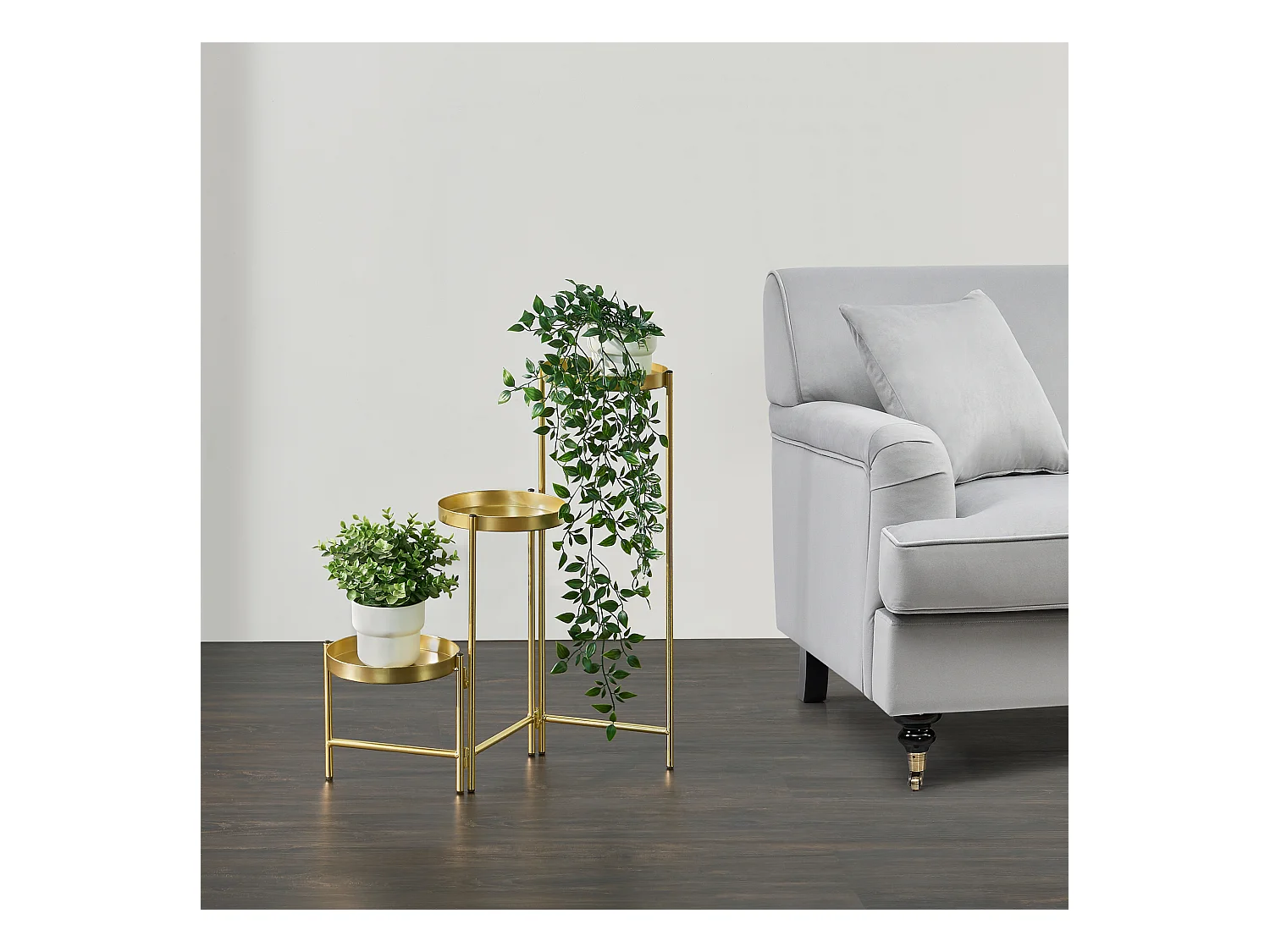 Support de plante (à 3 cache-pots) Kallo métal laiton [en.casa]